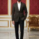 Dark Pinstripe Suit with Yellow Stripes