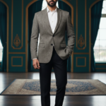 Men's Grey Textured Jacquard Blazer