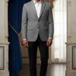 Mens Grey Textured Single-Button Blazer