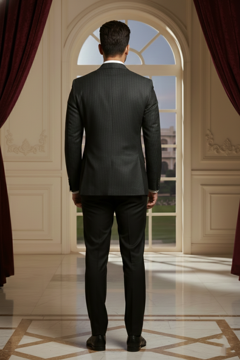 Mens Slim-Fit Pinstripe Two-Button Business Blazer - Image 3