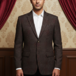 Men's Premium Chocolate Brown Micro-Dot Jacquard Blazer