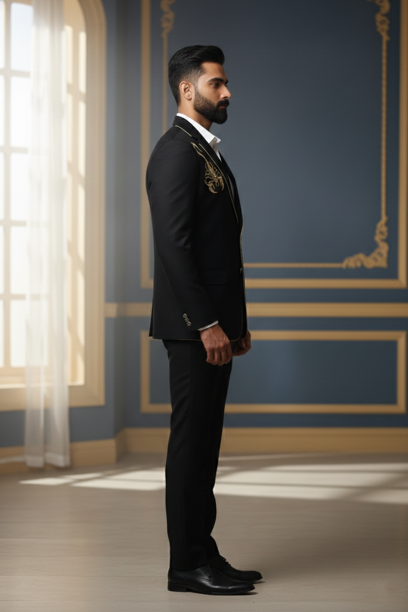 Mens Black Scorpion Embroidered Blazer - Image 3