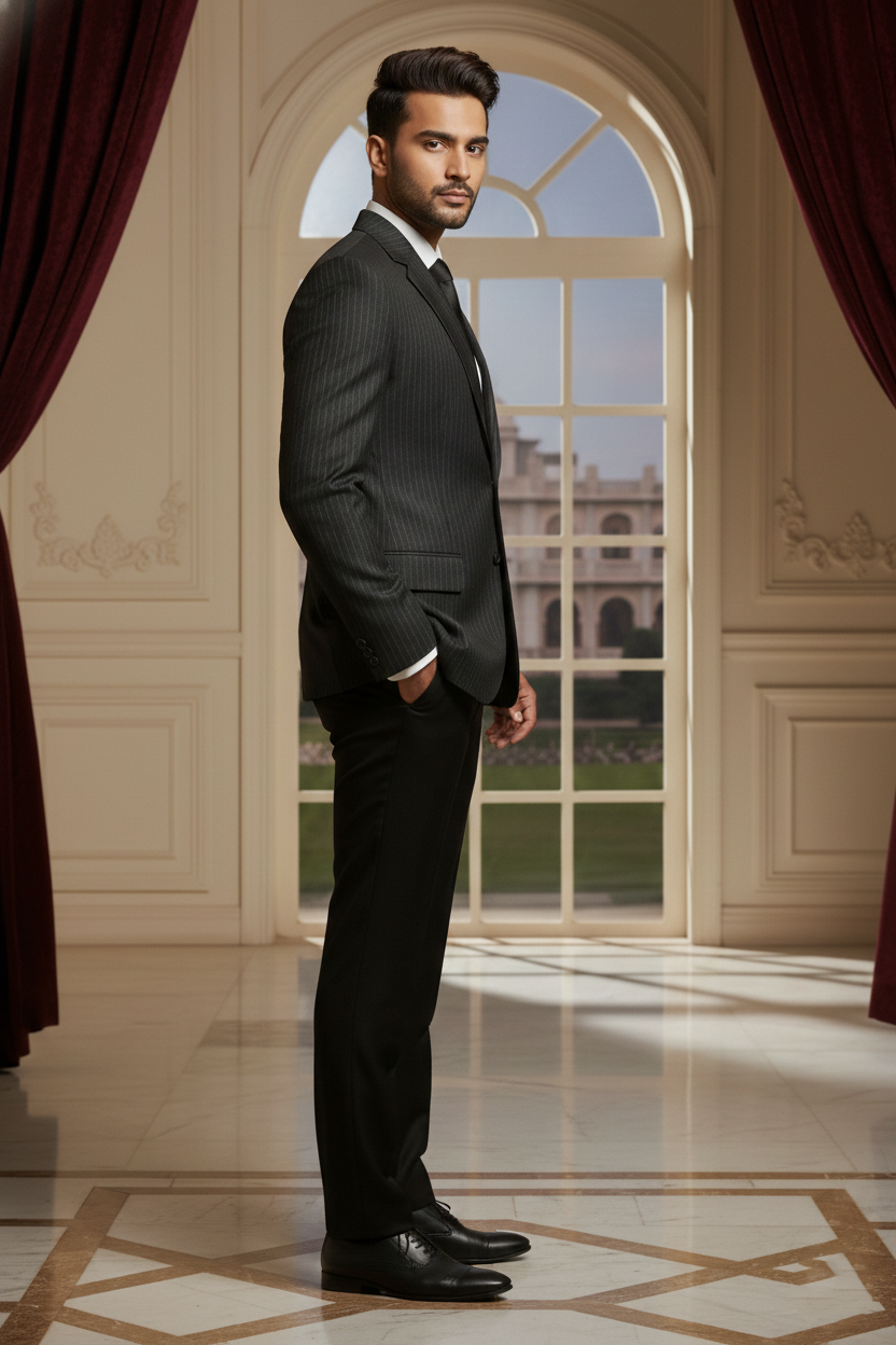 Mens Slim-Fit Pinstripe Two-Button Business Blazer - Image 4