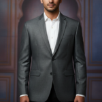 Men's Slim Fit Charcoal Grey Textured Formal Blazer
