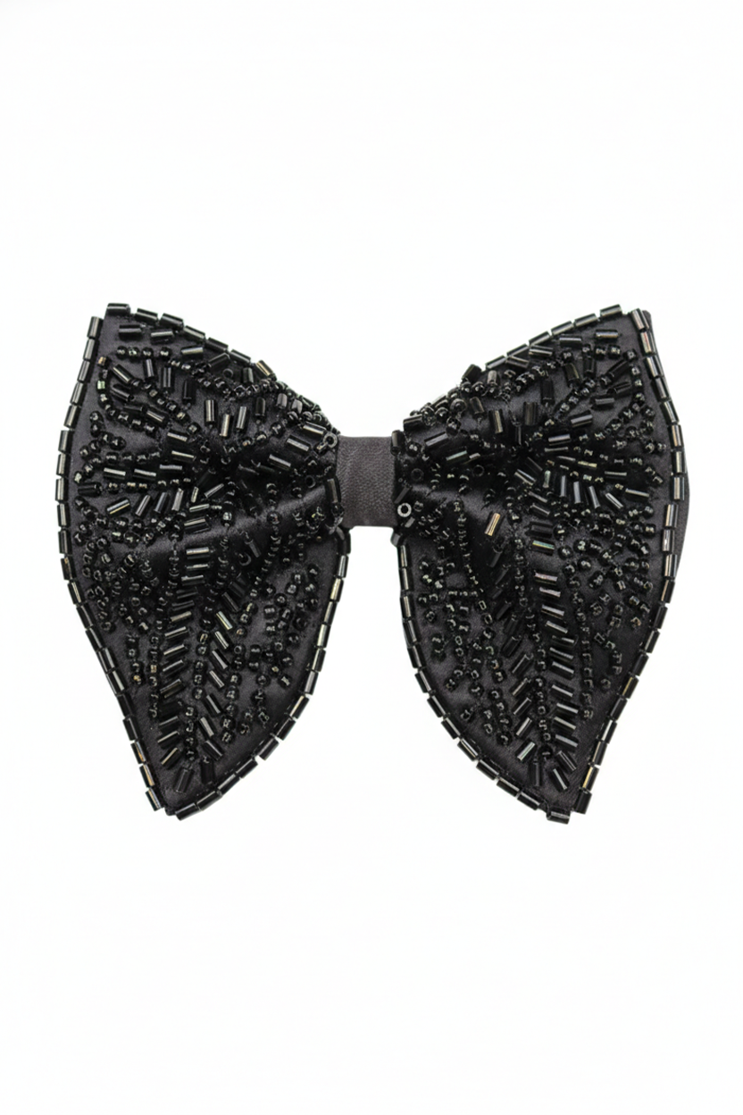 Black Embroidered Beaded Luxury Bow Tie