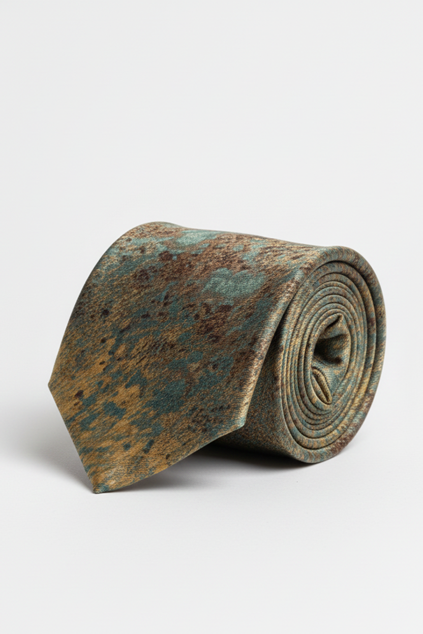 Men's Vintage Patina Textured Tie – Rustic Verdigris Teal, Bronze, and Aged Copper Mottled Design