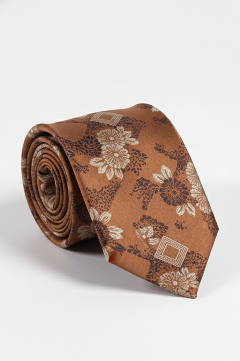 Men's Vintage Floral Silk Tie – Bronze & Copper Jacquard Necktie
