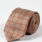 Men's Luxury Copper & Cream Geometric Silk Tie – Octagonal Lattice Mosaic Necktie