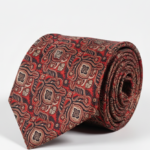 Men's Luxury Crimson & Charcoal Silk Tie – Ornate Gothic Floral Medallion Necktie