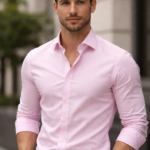 Men’s Slim-Fit Light Pink Dress Shirt – Long Sleeve Pastel Button-Down – Wrinkle-Resistant Premium Cotton Blend for Business, Weddings, and Summer Formal Events
