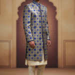 Gold Sherwani with Blue Motifs