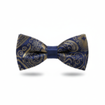 Luxury Men’s Navy & Gold Paisley Bow Tie - Premium Jacquard Woven Silk-Feel Bowtie