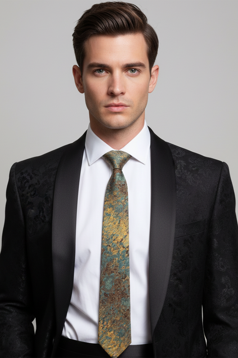 Men's Vintage Patina Textured Tie – Rustic Verdigris Teal, Bronze, and Aged Copper Mottled Design - Image 2