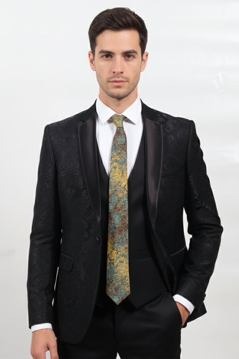 Men's Vintage Patina Textured Tie – Rustic Verdigris Teal, Bronze, and Aged Copper Mottled Design - Image 3