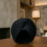 Midnight Black Formal Turban – Luxe Pleated Stretch