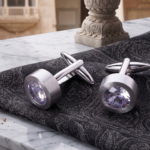 Title Luxury Silver-Toned Rhodium Plated Solitaire Crystal Cufflinks for Men