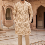 Men's Cream Silk-Blend Heavy Embroidered Kurta Pajama Set