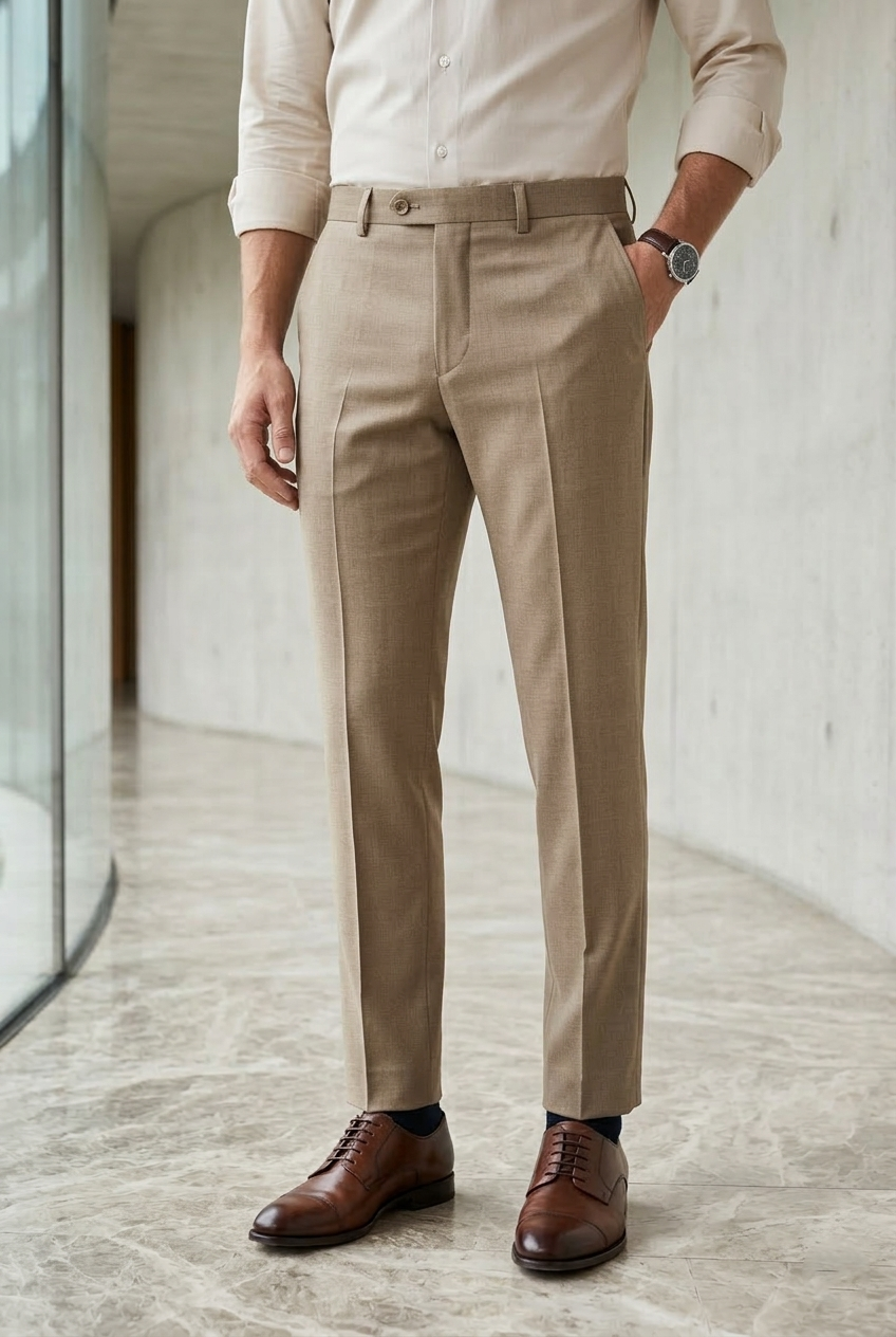 Men’s Sand Linen-Blend Tailored Trousers