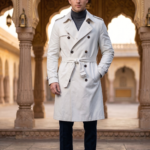 Men's Elite Off-White Trench Coat – Slim Fit Double-Breasted Luxury Overcoat