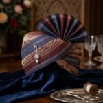 Royal Maroon & Navy Blue Brocade Pheta for Men Traditional Banarasi Style Wedding Turban (Safa/Pagri) with Floral Diamond Kalgi