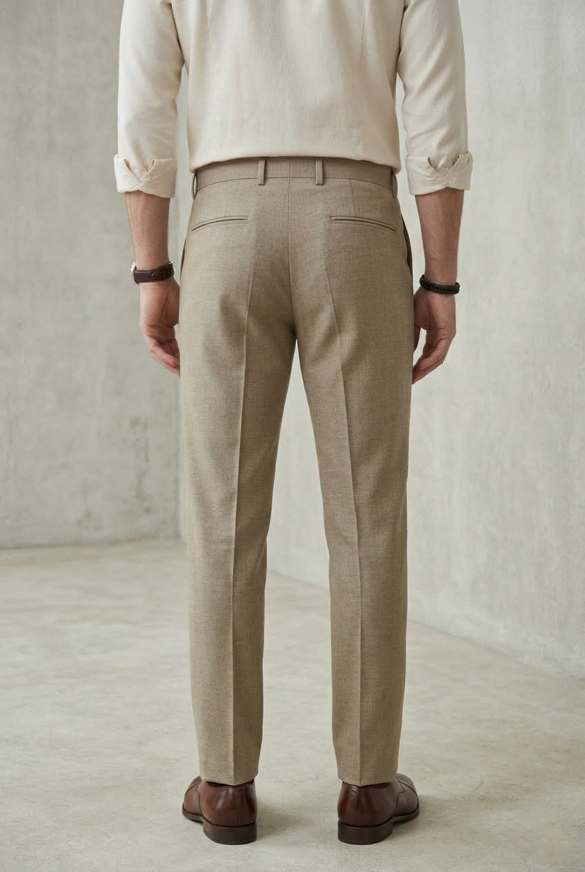 Men’s Sand Linen-Blend Tailored Trousers - Image 2