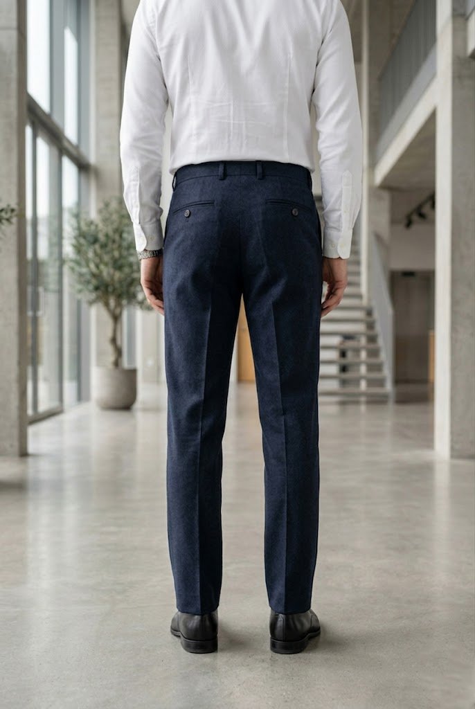 Men’s Navy Blue Herringbone Formal Trousers - Image 2