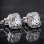 Luxury Men's Sterling Silver Radiant-Cut Gemstone Cufflinks