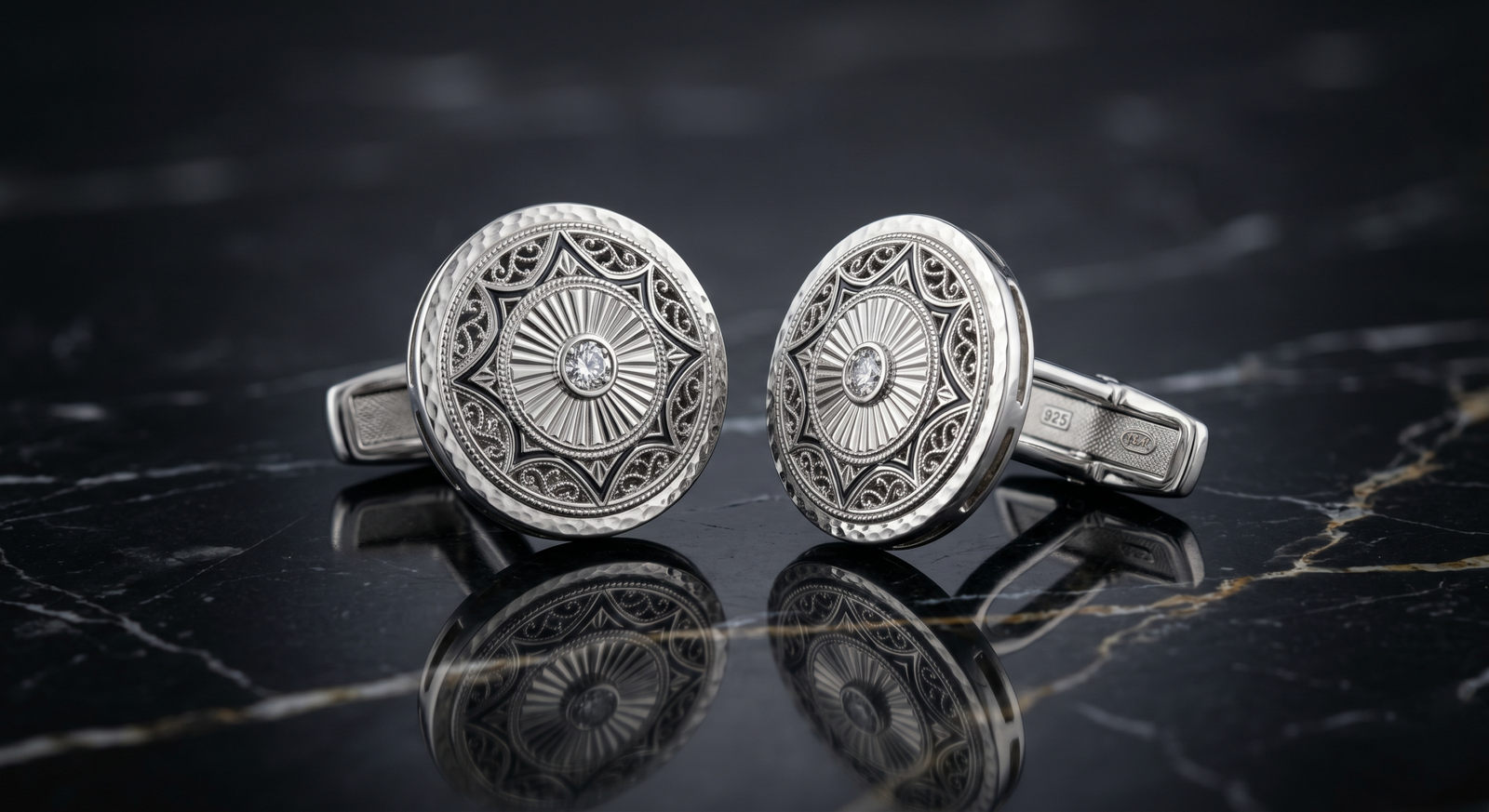 Luxury Men's Round Sterling Silver Cufflinks