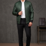 Men's Luxury Emerald Green Embossed Bomber Jacket
