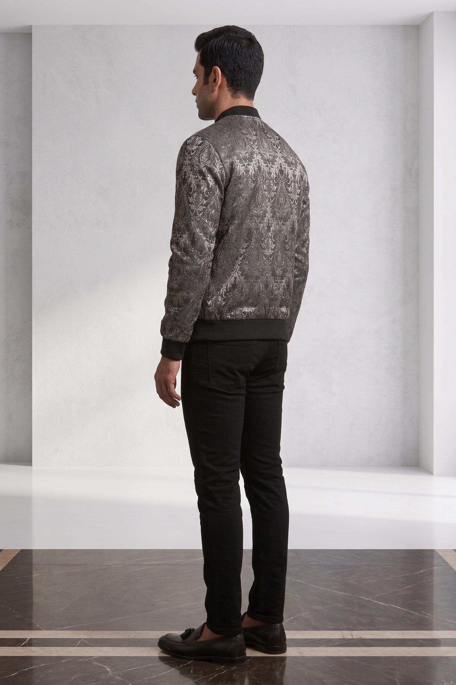 Men's Luxury Metallic Damask Bomber Jacket - Image 4