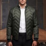 Men's Premium Olive Green Quilted Bomber Jacket – Slim Fit Lightweight Chevron Puffer