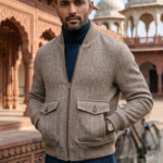 Men's Tweed Bomber Jacket – Classic Light Khaki Beige