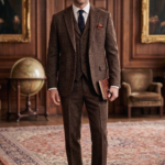 Men's 3-Piece Classic Fit Tweed Suit Vintage Brown