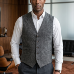 Men's Tweed Waistcoat – Classic Medium Grey Herringbone Vest