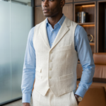 Men's Tweed Waistcoat – Classic Off-White Cream Notch Lapel Vest