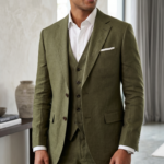 Men's Premium 3-Piece Linen Suit – Classic Olive Sage Green Tailored Slim Fit Summer Wedding Suit