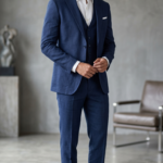 Men's Premium 3-Piece Linen Suit – Classic Navy Blue Tailored Slim Fit Summer Wedding Suit