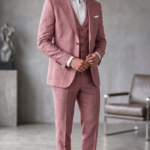 Men's 3-Piece Slim Fit Linen Suit – Dusty Rose Pink