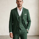 Men's 3-Piece Slim Fit Linen Suit – Emerald Sage Green