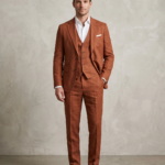 Men's 3-Piece Linen Suit Slim Fit – Terracotta Rust Orange