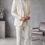Men's 3-Piece Slim Fit Linen Suit – Cream Off-White