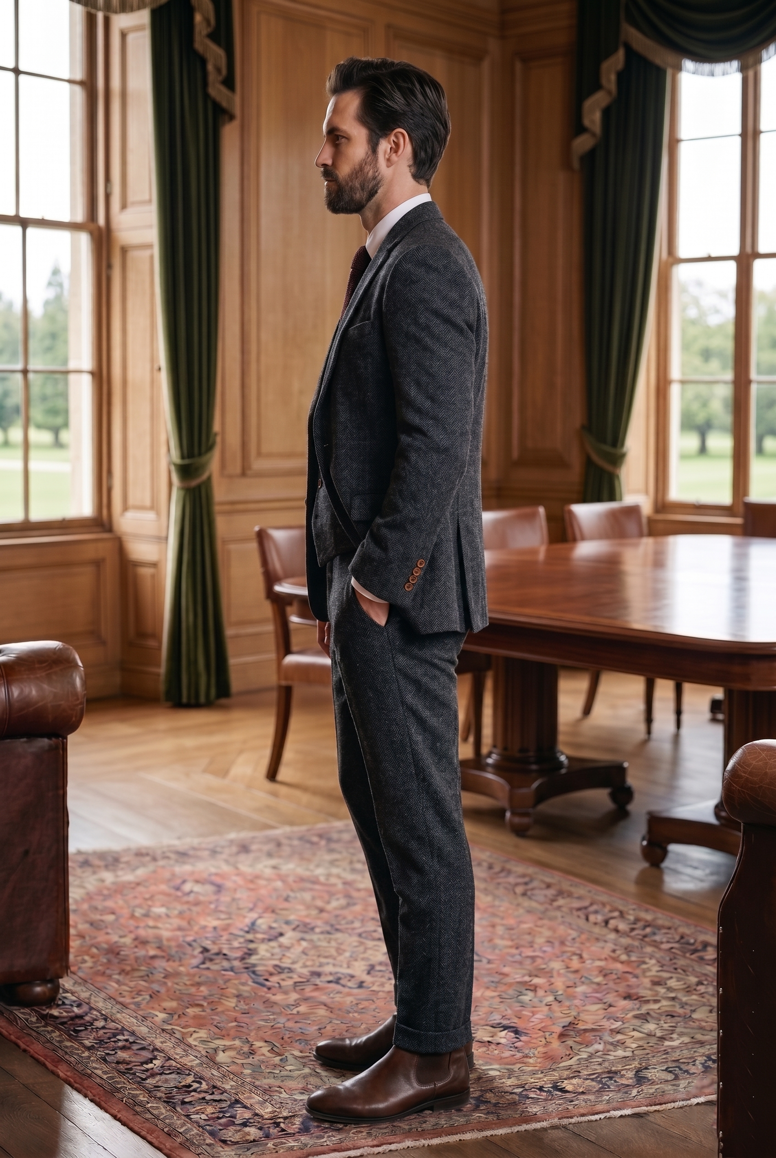 Men's 3-Piece Charcoal Grey Tweed Suit - Image 3