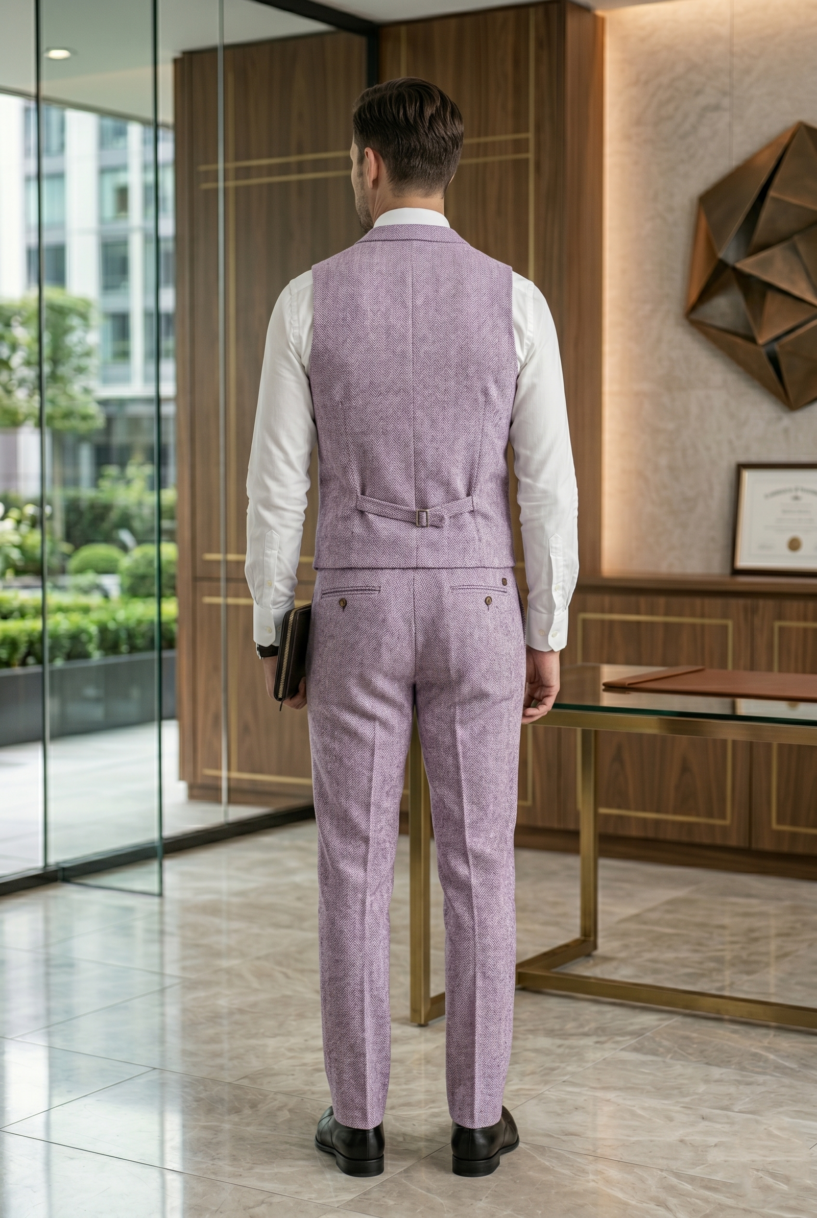 Men's Tweed Waistcoat – Classic Lavender Purple Herringbone Notch Lapel Vest - Image 4
