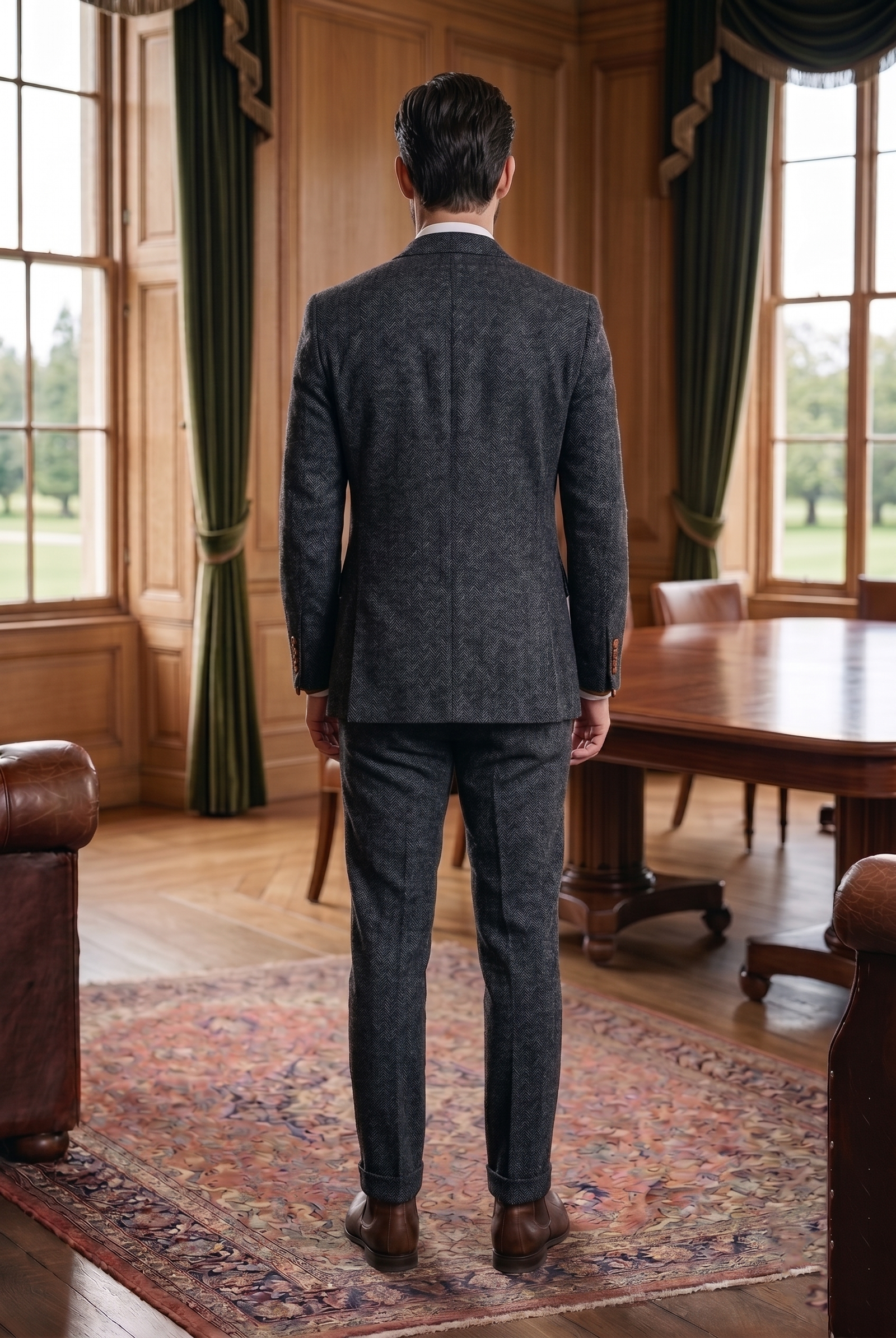 Men's 3-Piece Charcoal Grey Tweed Suit - Image 4