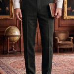 Men's Tweed Dress Trousers – Classic Charcoal Black Herringbone Slim Fit