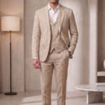 Men's Beige Premium Linen 3-Piece Slim Fit Suit