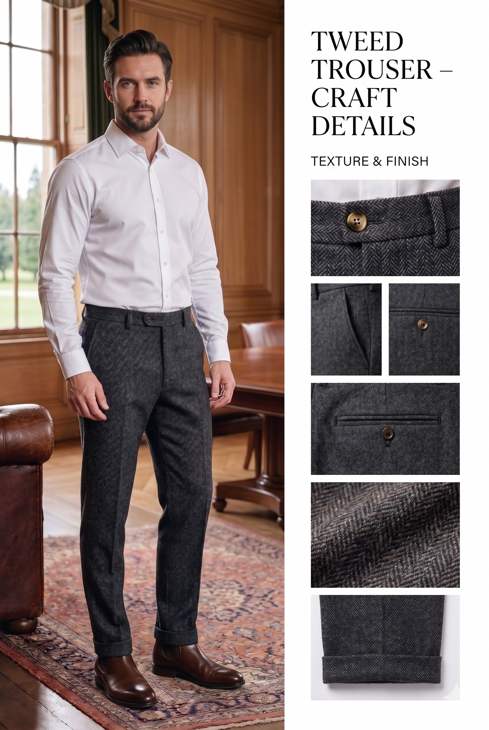 Men's 3-Piece Charcoal Grey Tweed Suit - Image 5
