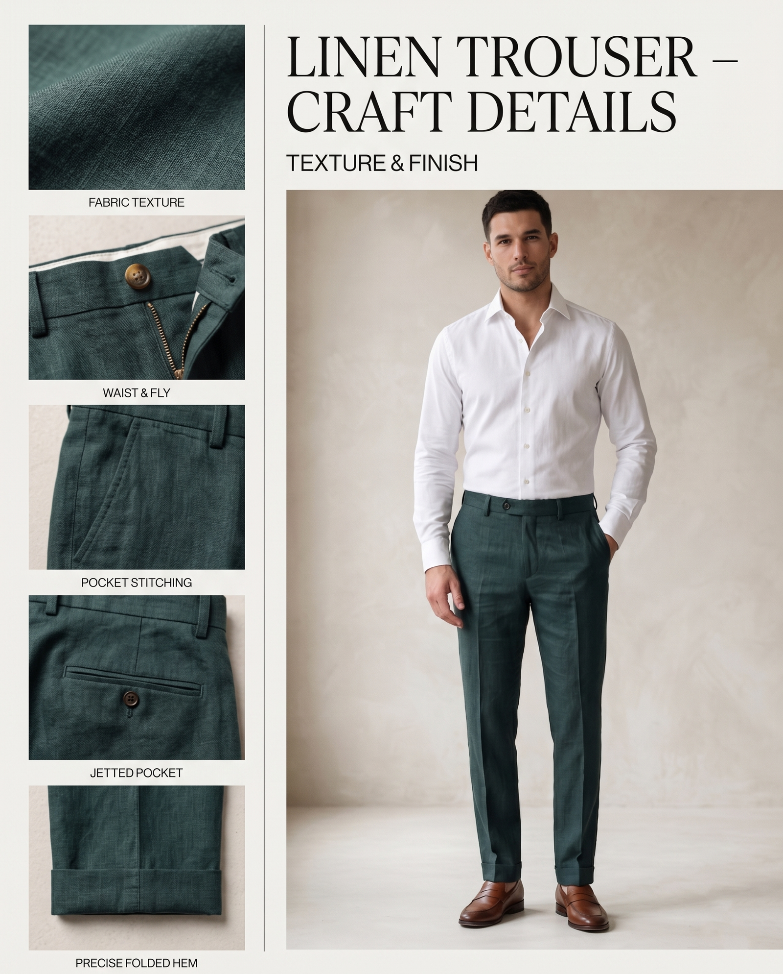 Men's 3-Piece Linen Suit Slim Fit – Dark Forest Green - Image 7