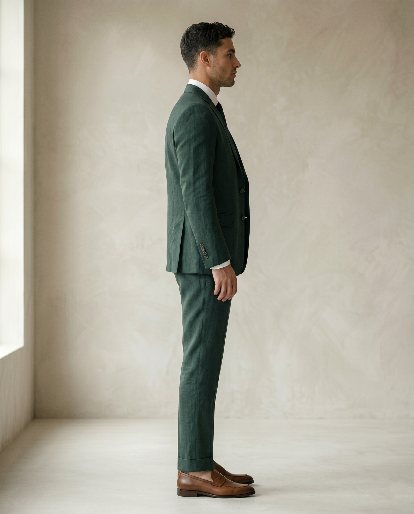 Men's 3-Piece Linen Suit Slim Fit – Dark Forest Green - Image 4